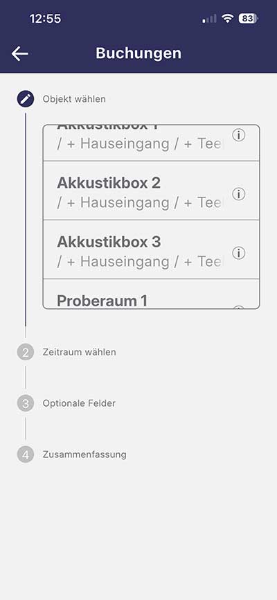 Danach wird der Raum („Objekt) ausgewählt.